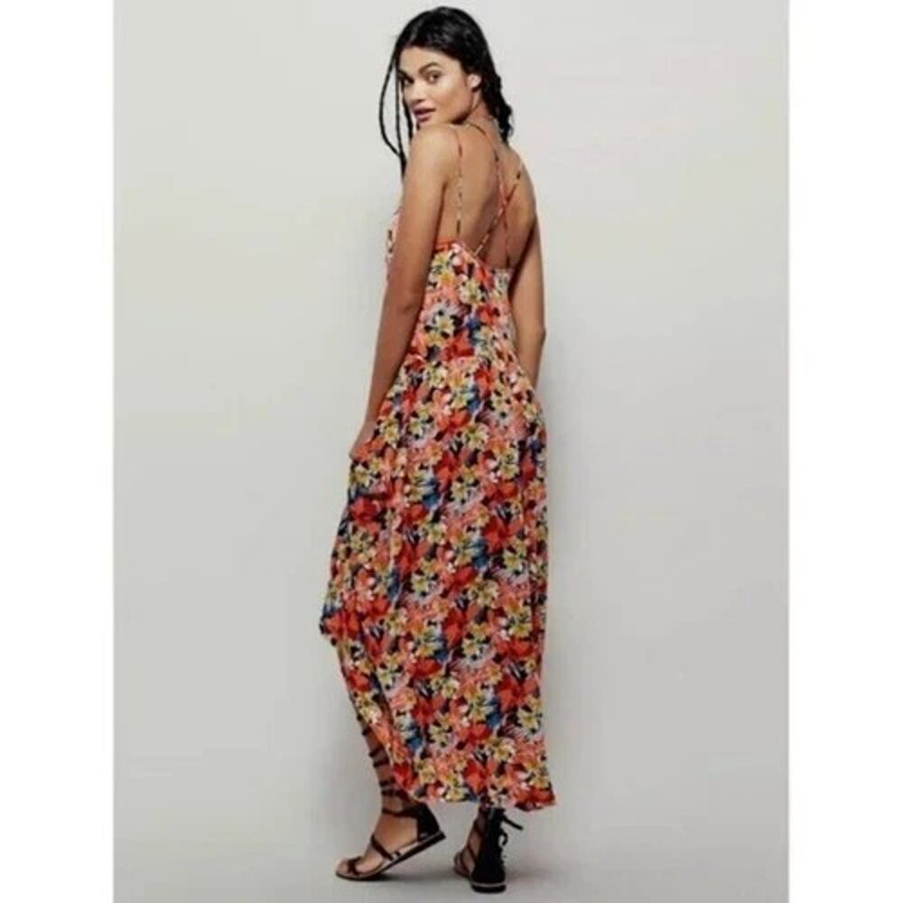 New Free People Mulberry Strappy Keyhole Floral Maxi Dress Size Small Boho Coral - Picture 6 of 6